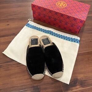 Tory Burch black espadrille slides